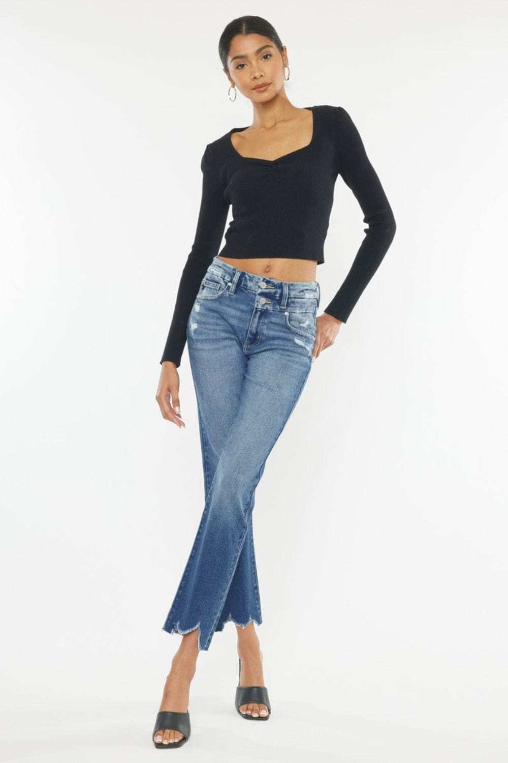 Kancan High Rise Wide Waistband Slim Straight Jeans - Trendsi - Flyclothing LLC