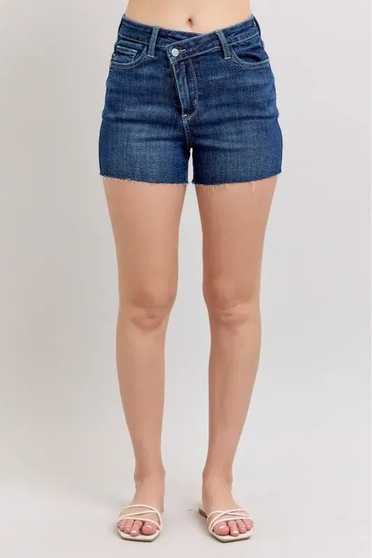 Judy Blue Full Size High Waist Criss-Cross Waistband Denim Shorts Plus Size - Trendsi - Flyclothing LLC