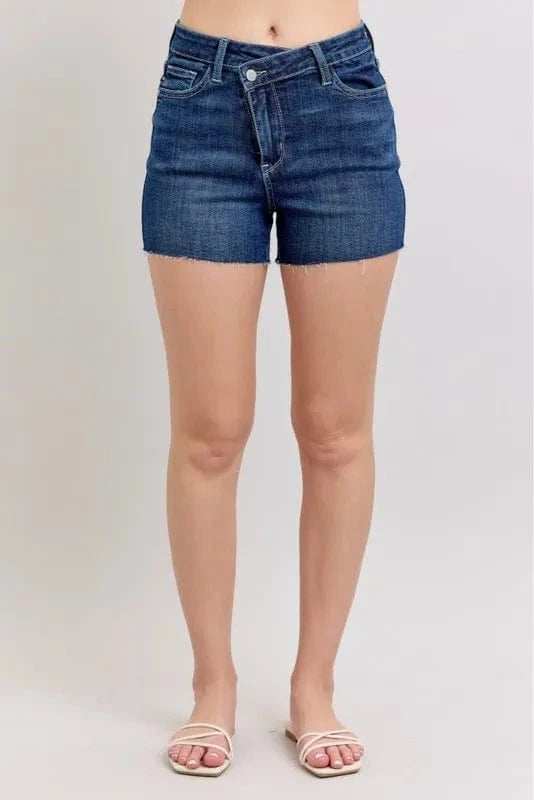 Judy Blue Full Size High Waist Criss-Cross Waistband Denim Shorts Plus Size - Trendsi - Flyclothing LLC