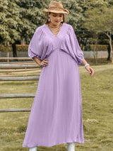 Plus Size Swiss Dot V-Neck Midi Dress - Trendsi - Flyclothing LLC