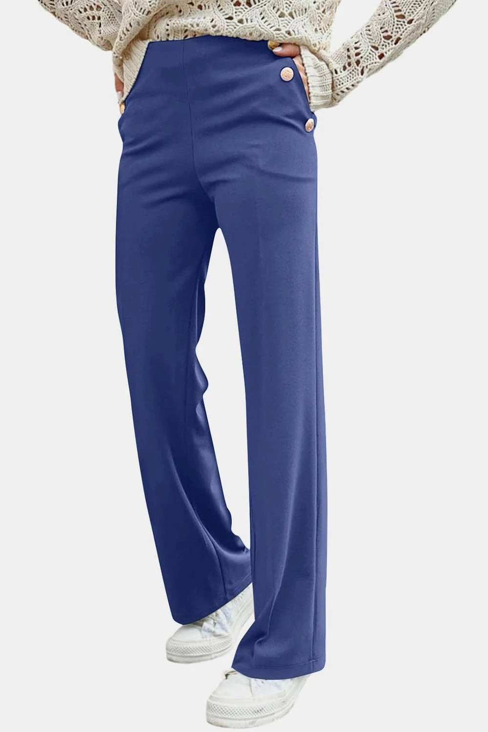 Decorative Button High Rise Pants - Trendsi - Flyclothing LLC