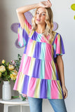 Heimish Full Size Short Sleeve Striped Tiered Top - Trendsi