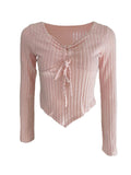 Drawstring Ruched Long Sleeve Ribbed Top - Trendsi