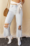 Distressed Raw Hem Jeans with Pockets - Trendsi