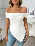 Ribbed Off-Shoulder Asymmetrical Hem T-Shirt - Trendsi - Flyclothing LLC