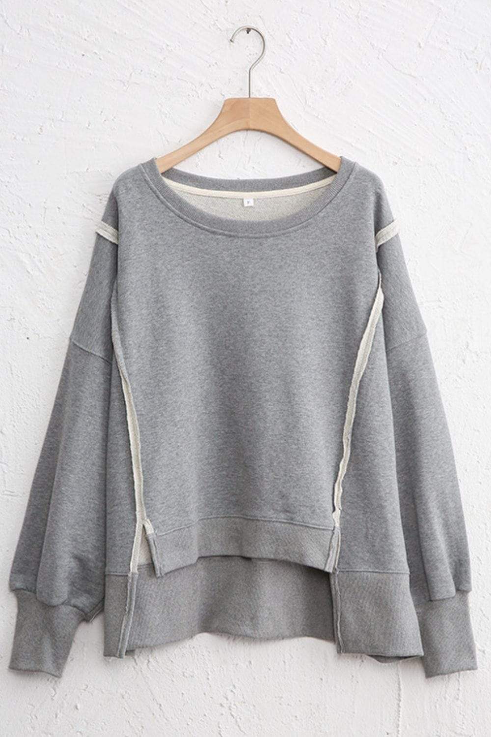 Exposed Seam High-Low Long Sleeve Sweatshirt - Trendsi - Flyclothing LLC