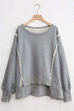 Exposed Seam High-Low Long Sleeve Sweatshirt - Trendsi - Flyclothing LLC