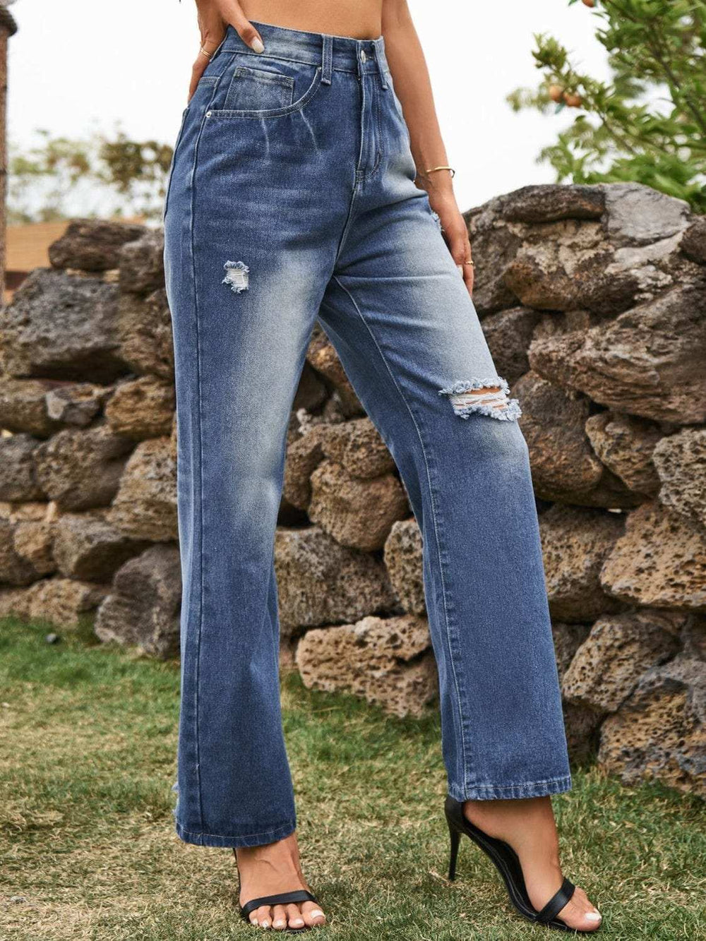 Distressed Jeans with Pockets - Trendsi - Flyclothing LLC