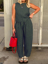 Lovelet Plaid Round Neck Sleeveless Top and Pants Set - Trendsi - Flyclothing LLC