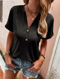 Full Size Casual Notched Short Sleeve Blouse Plus Size - Trendsi - Flyclothing LLC
