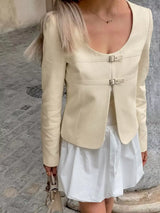 Buckle-Front Cropped Jacket - Trendsi - Flyclothing LLC