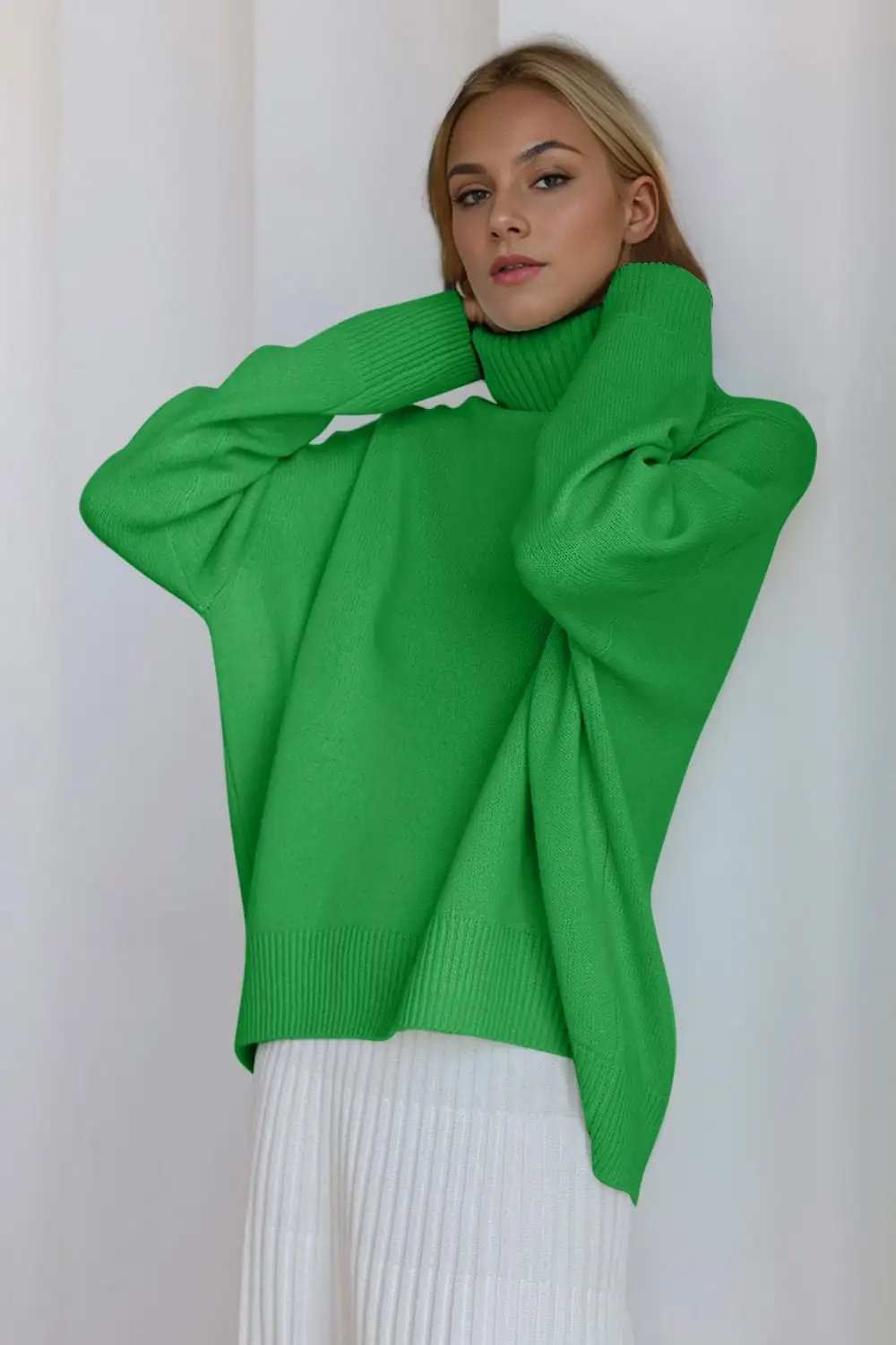 Basic Bae Turtleneck Dropped Shoulder Long Sleeve Sweater - Trendsi - Flyclothing LLC