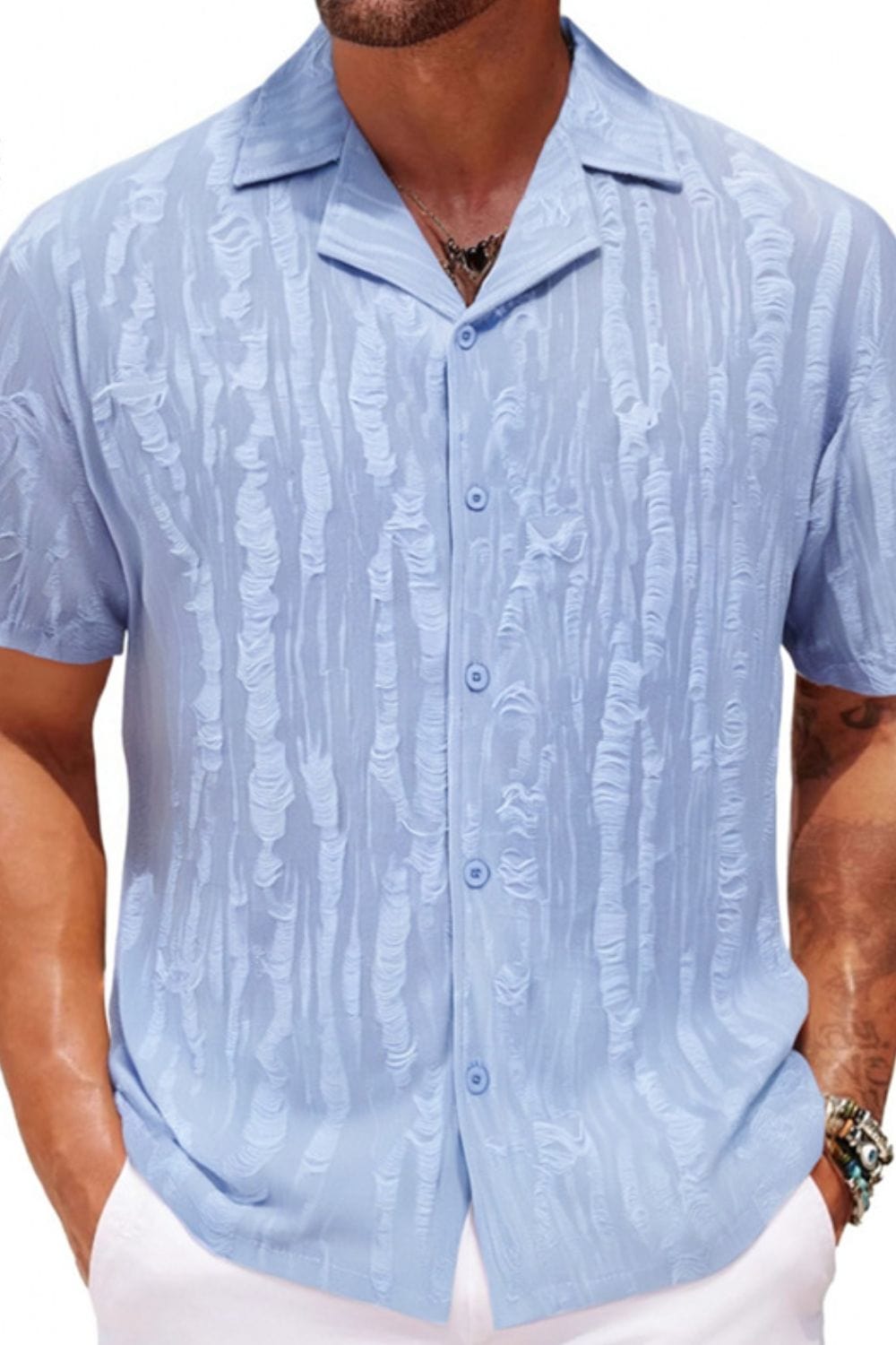 Men's Plus Size Collared Neck Short Sleeve Shirt - Trendsi