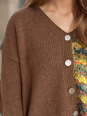 Contrast Button Up V-Neck Cropped Cardigan - Trendsi
