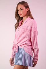 VERY J Mineral Washed Gauze Shirt Top - Trendsi - Flyclothing LLC