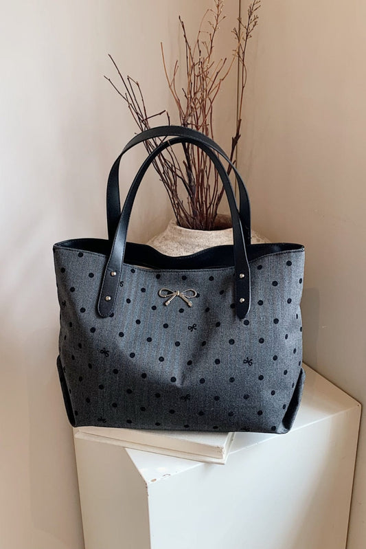 Polyester Bow Polka Dot Tote Bag - Trendsi
