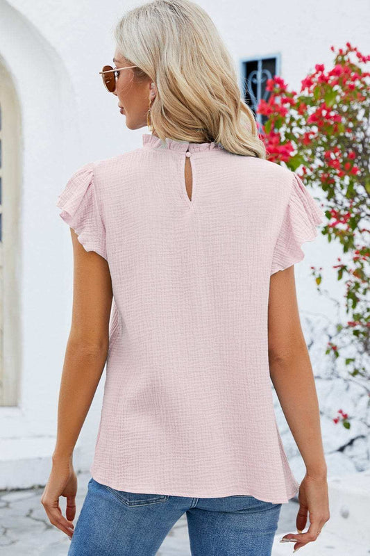 Ruffled Round Neck Cap Sleeve Blouse - Trendsi - Flyclothing LLC