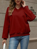 V-Neck Long Sleeve Dropped Shoulder Sweatshirt - Trendsi - Flyclothing LLC