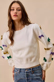 SO ME Mardi Gras Glitter Bow Ribbon Sweater Knit Top - Trendsi - Flyclothing LLC