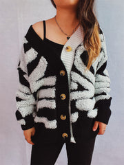 Contrast Button Up Long Sleeve Cardigan - Trendsi