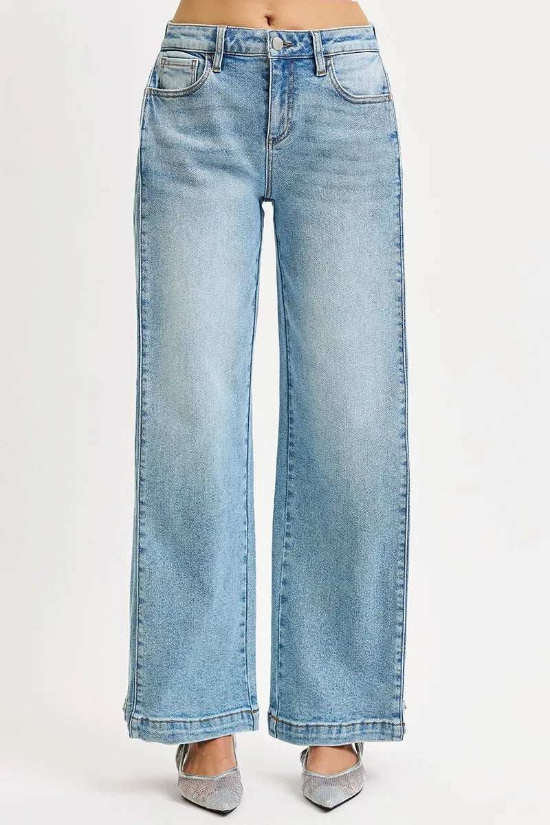 RISEN Mid Rise Wide Barrel Transferable Leg Snap Jeans - Trendsi - Flyclothing LLC