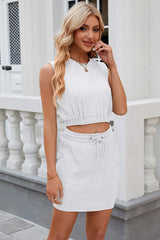 Round Neck Sleeveless Top and Drawstring Skirt Set - Trendsi - Flyclothing LLC