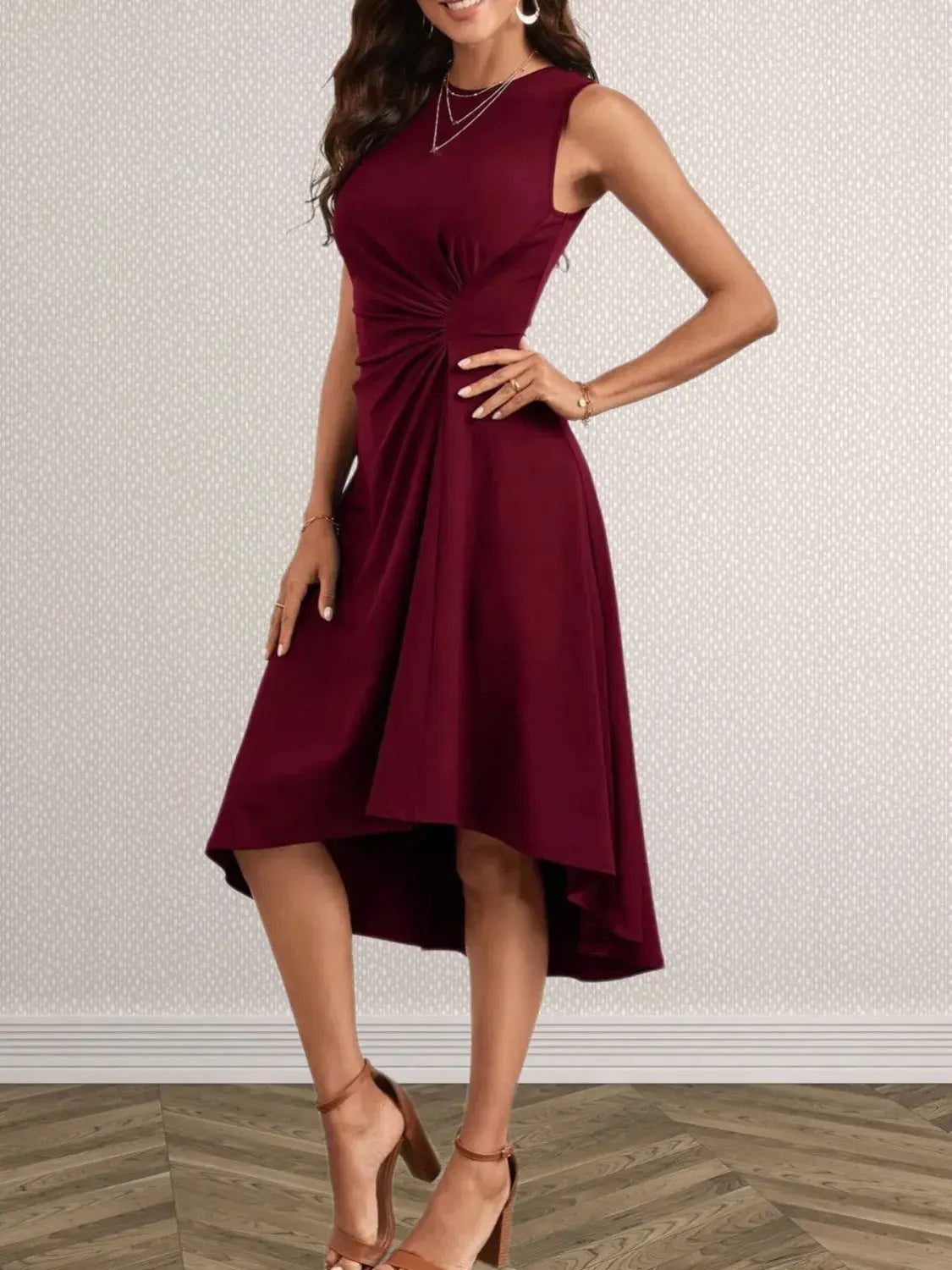 Ruched Round Neck Sleeveless Dress - Trendsi - Flyclothing LLC