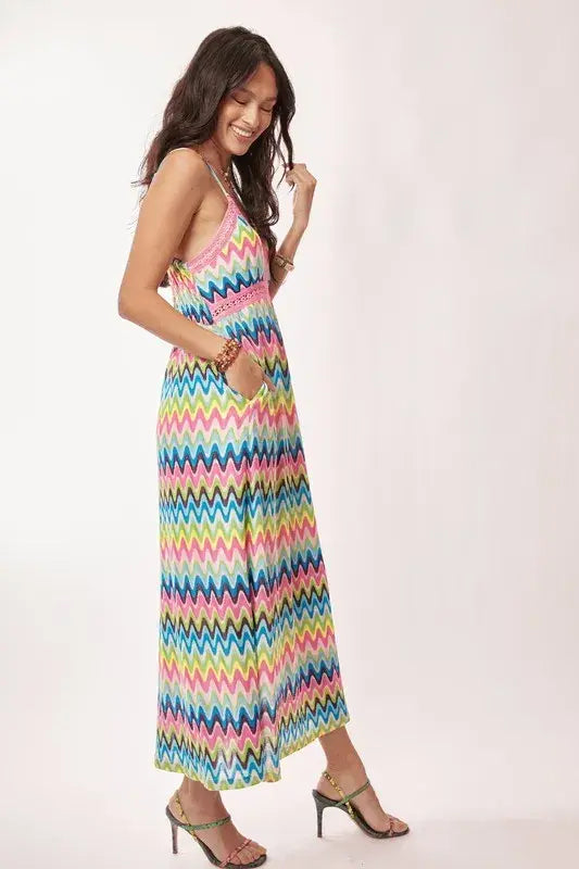 Davi & Dani Multi Color Crochet Lace Midi Dress - Trendsi - Flyclothing LLC