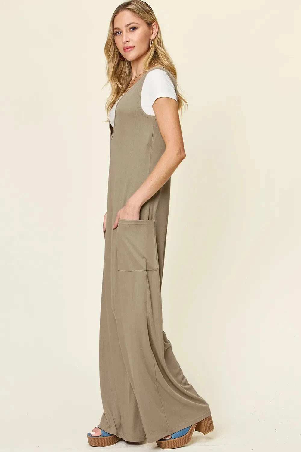 Double Take Full Size Sleeveless Wide Leg Jumpsuit with Pockets - Trendsi - Flyclothing LLC