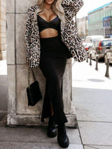 Tied Printed Collared Neck Long Sleeve Jacket - Trendsi - Flyclothing LLC