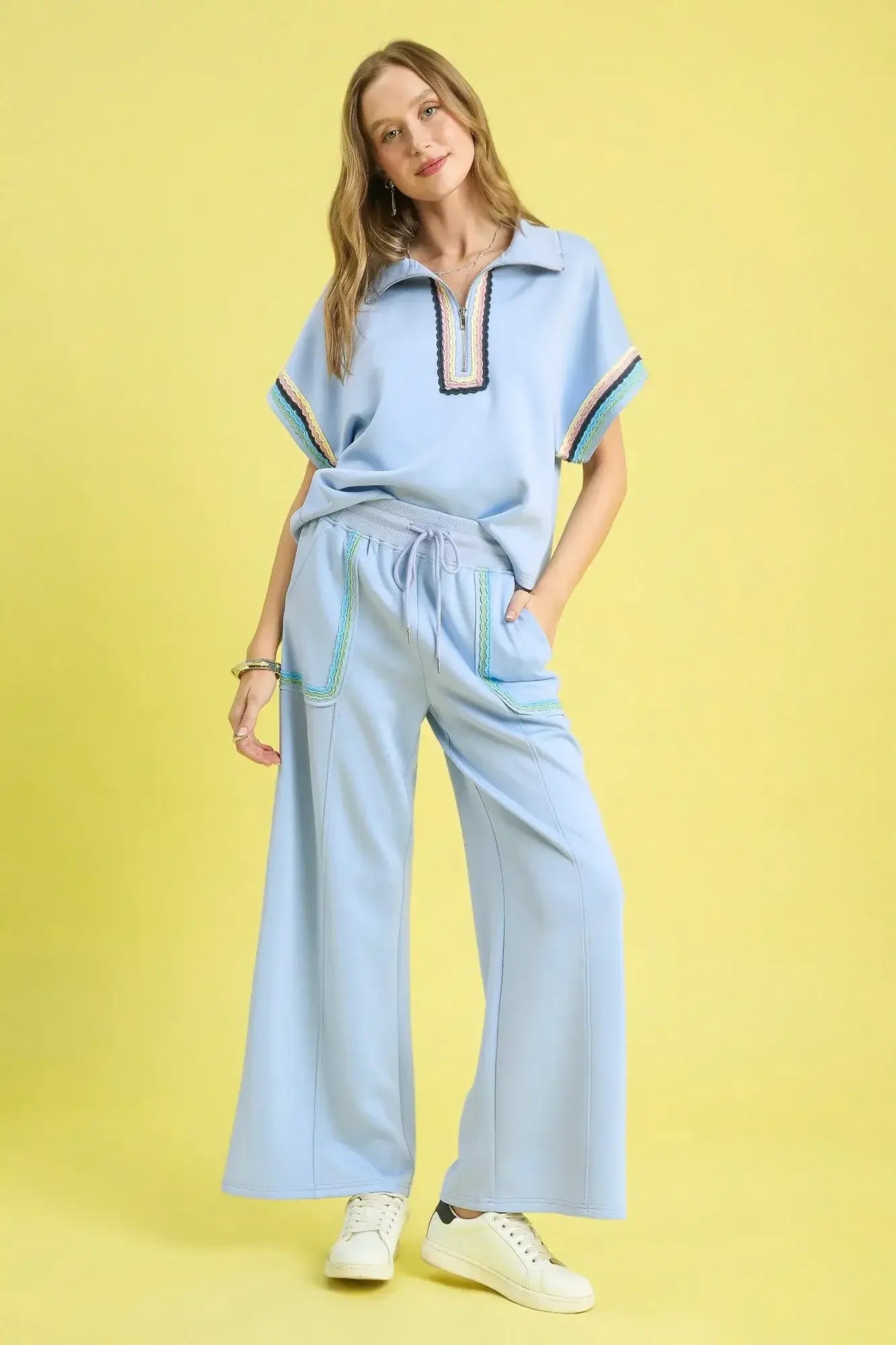 Umgee Drawstring Wide Leg Pants with Scallop Trim Detail - Trendsi - Flyclothing LLC