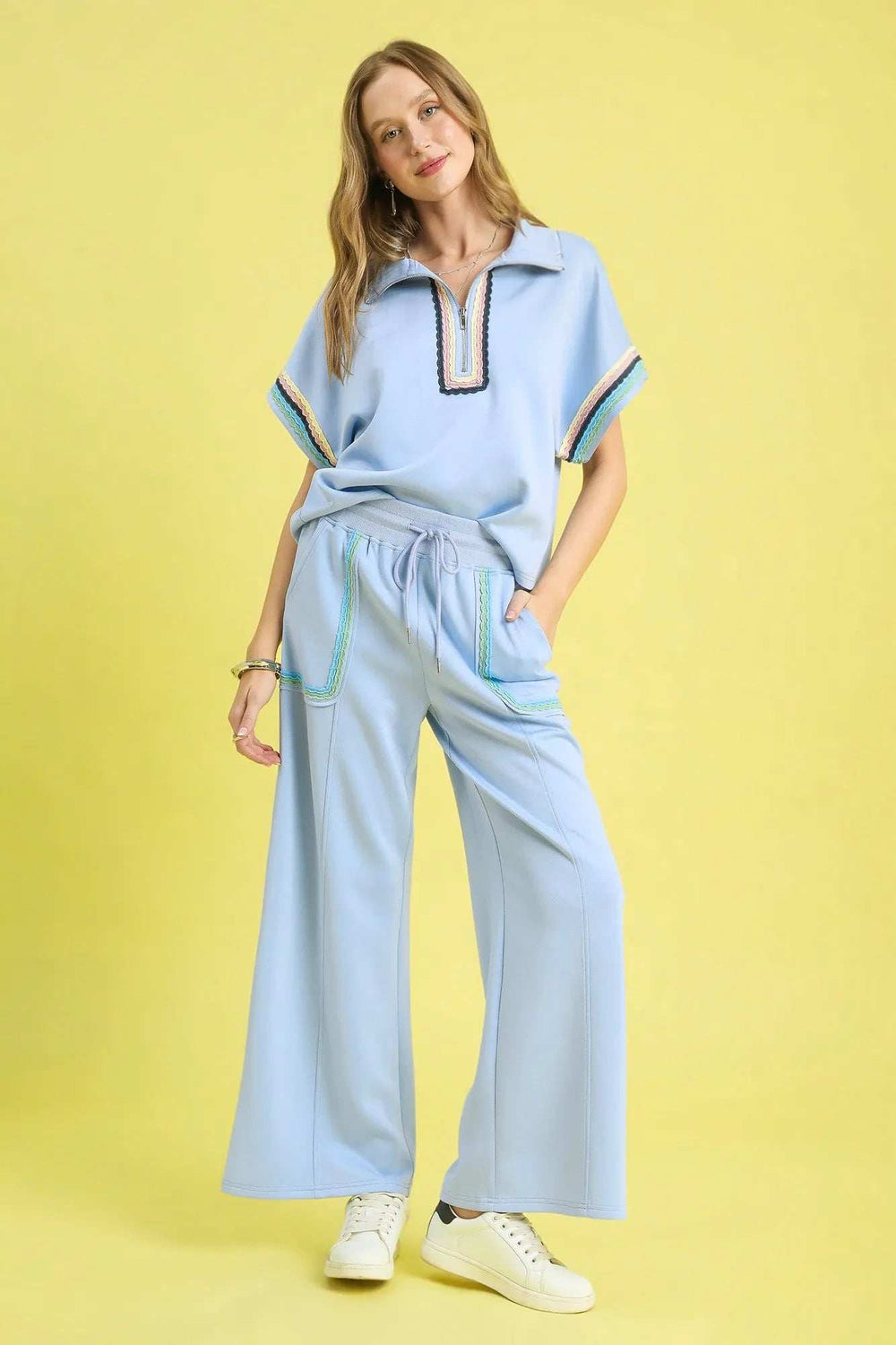 Umgee Drawstring Wide Leg Pants with Scallop Trim Detail - Trendsi - Flyclothing LLC