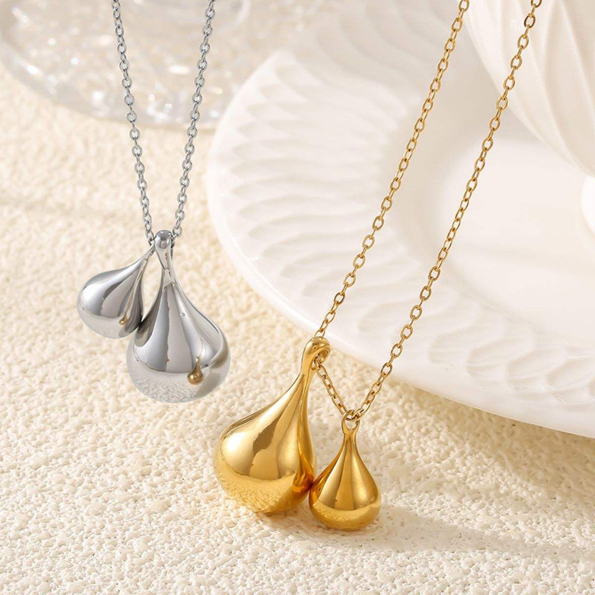 Stainless Steel Water Drop Shape Pendant Necklace - Trendsi - Flyclothing LLC
