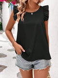 Crisscross Back Ruffled Round Neck Cap Sleeve Blouse - Trendsi