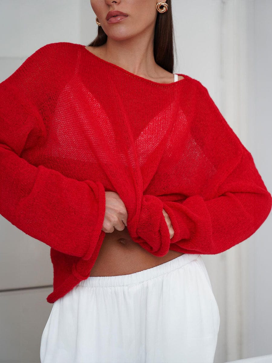 Round Neck Long Sleeve Knit Cover Up - Trendsi