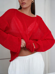 Round Neck Long Sleeve Knit Cover Up - Trendsi