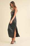 Mable Embroidered Cami Satin Midi Slit Dress - Trendsi - Flyclothing LLC