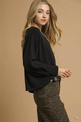 Umgee Brushed Fleeve Crewneck Top - Trendsi - Flyclothing LLC