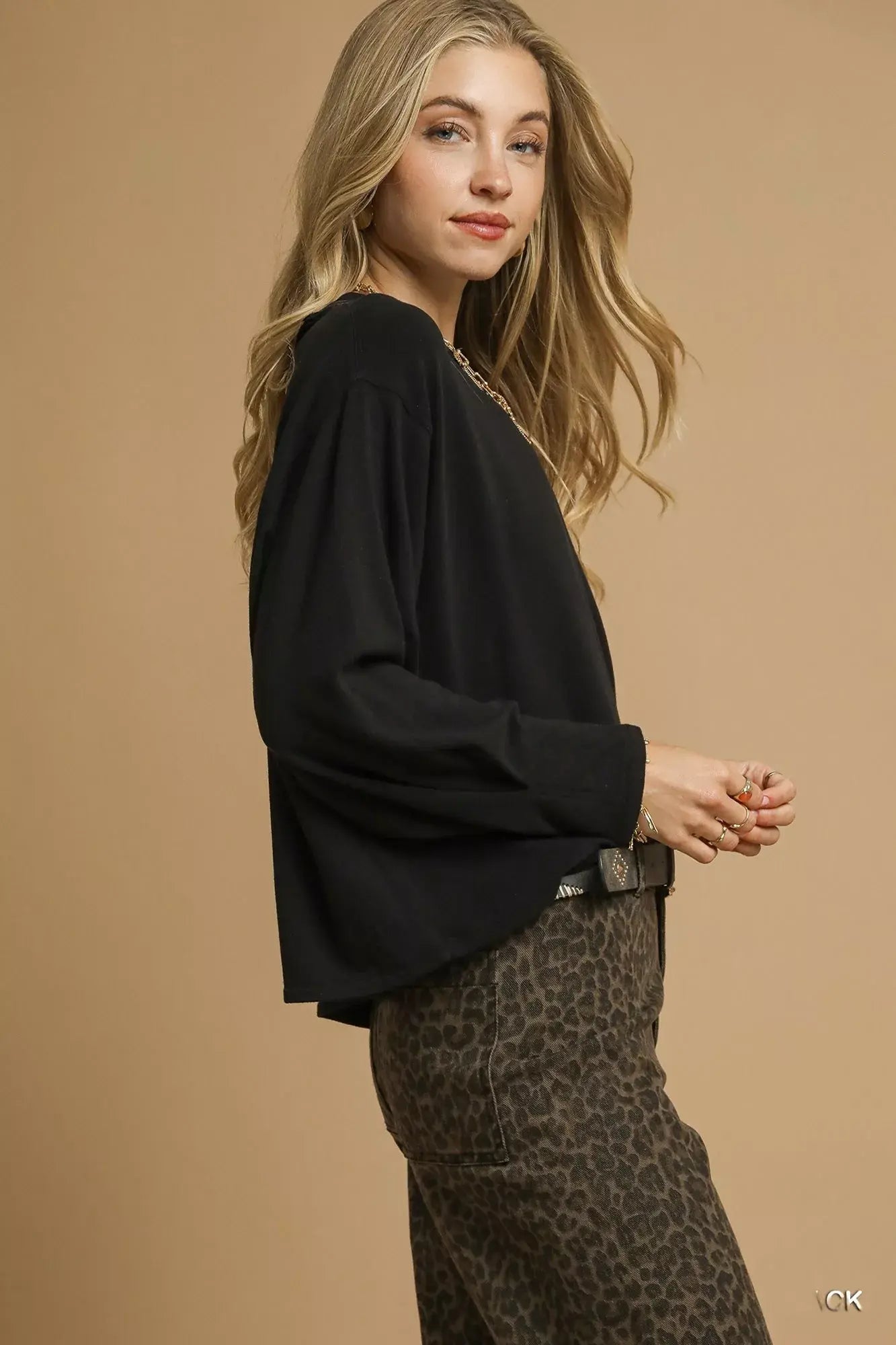 Umgee Brushed Fleeve Crewneck Top - Trendsi - Flyclothing LLC