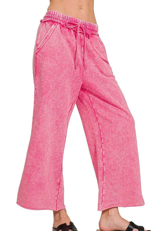 Zenana Washed French Terry Palazzo With Pockets - Trendsi - Flyclothing LLC