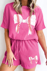 Waffle-Knit Bow Round Neck Top and Shorts Set - Trendsi - Flyclothing LLC