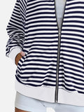 Striped Zip Up Long Sleeve Sweatshirt - Trendsi