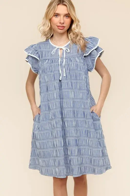 Haptics Double Ruffle Sleeve Dress with Side Pockets - Trendsi - Flyclothing LLC