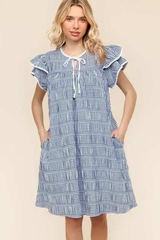 Haptics Double Ruffle Sleeve Dress with Side Pockets - Trendsi - Flyclothing LLC