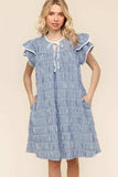 Haptics Double Ruffle Sleeve Dress with Side Pockets - Trendsi - Flyclothing LLC