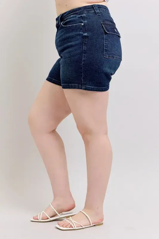 Judy Blue Full Size High Waist Back Flap Pocket Denim Shorts Plus Size - Trendsi - Flyclothing LLC