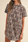 Leopard Round Neck Short Sleeve Mini Dress - Trendsi