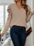 V-Neck Puff Sleeve Top - Trendsi