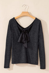 Bowknot V-Neck Long Sleeve Blouse - Trendsi - Flyclothing LLC
