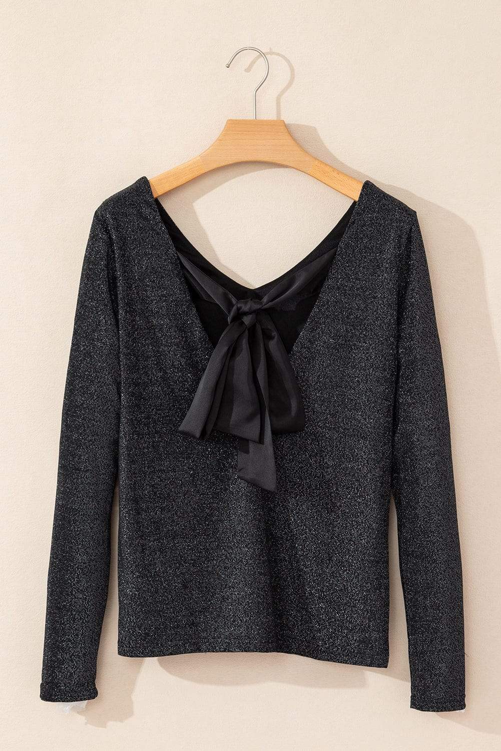 Bowknot V-Neck Long Sleeve Blouse - Trendsi - Flyclothing LLC
